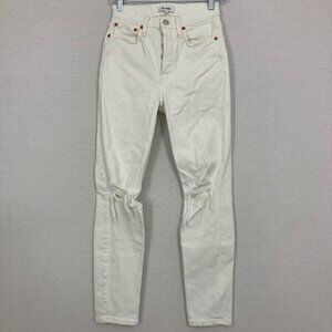 Re/Done White Distressed Button Fly Slim Leg Jeans size 25